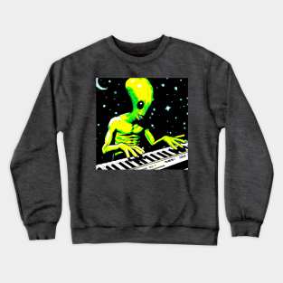 Alien playing keyboard in outer space Crewneck Sweatshirt